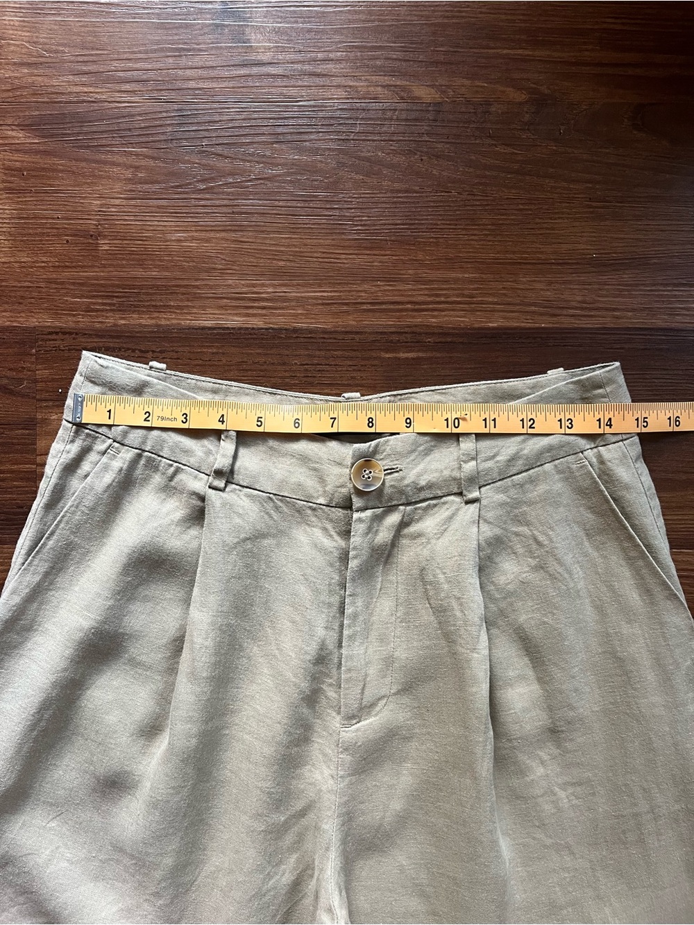 Zara Relaxed Linen Wide Leg Crop Trouser Pleat Front Pant Khaki Tan Size M - Picture 7 of 10